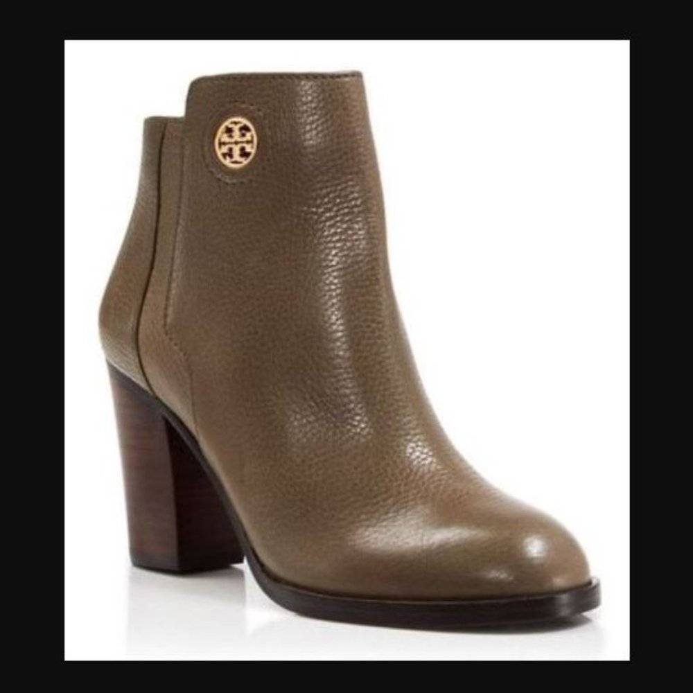 Tory Burch Junction Women's Porcini Tumbled Leather Ankle Booties Size 5…